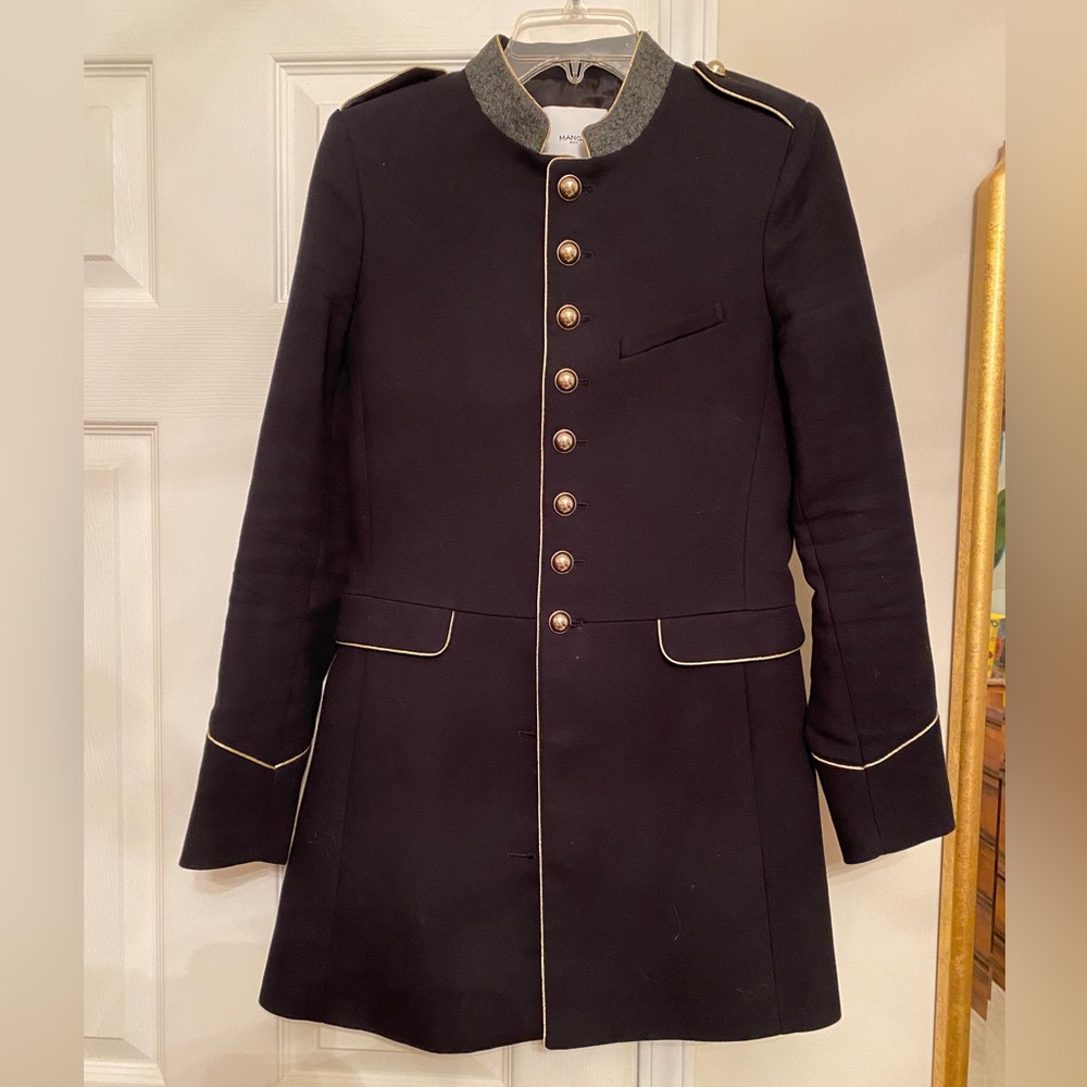 MANGO Navy Military Coat With Mandarin Collar - Picture 2 of 5